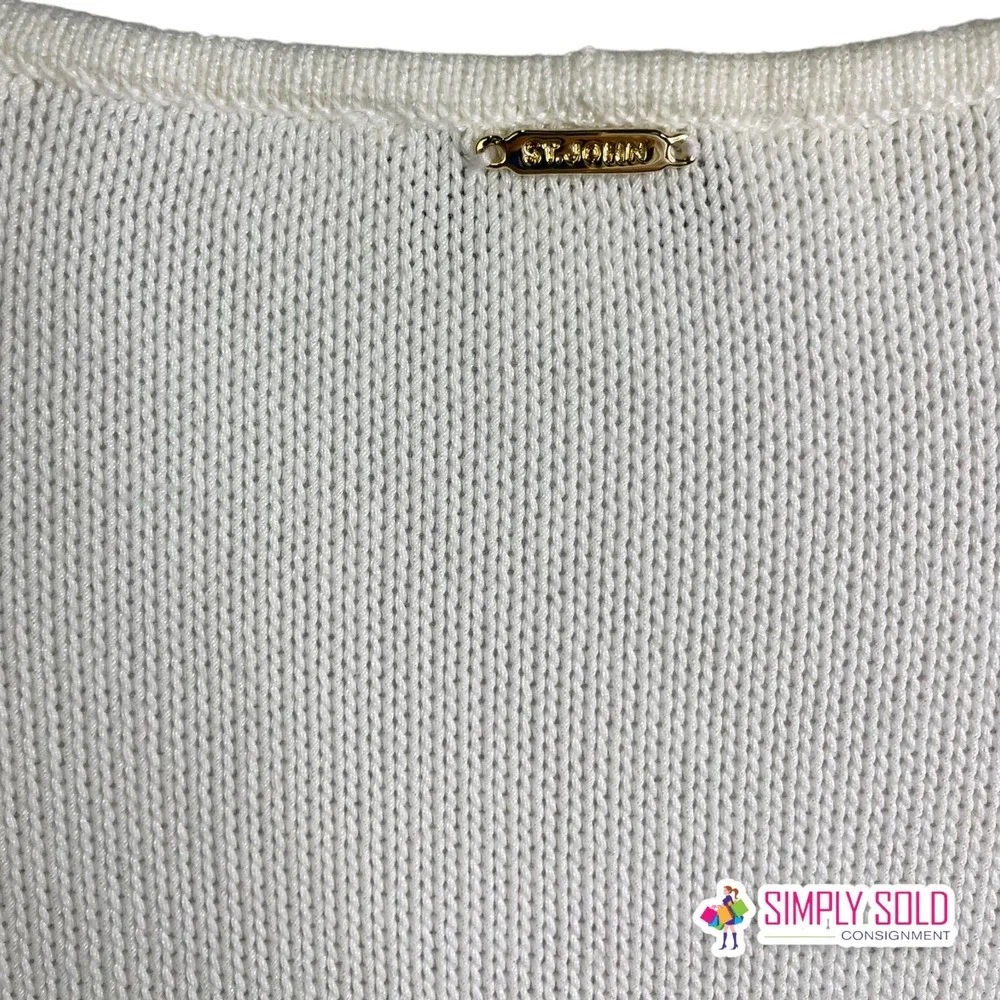 St. John Sport by Marie Gray Womens Cardigan Sweater Cream Knit Quarter Sleeve S